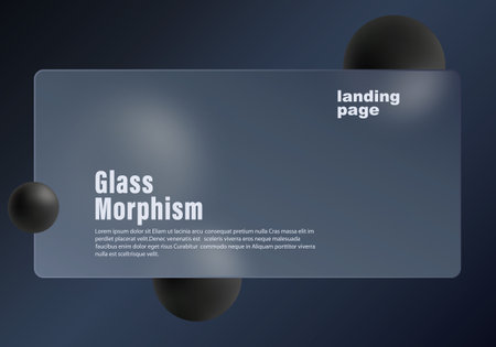 Modern glassmorphism landing page design with dark background and floating 3D spheres, minimal transparent panelのイラスト素材