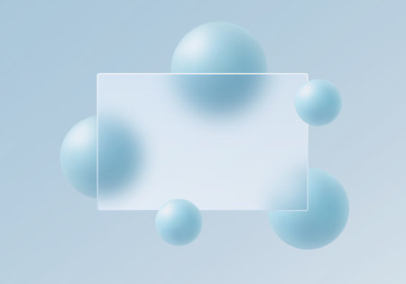 Soft blue glassmorphism background with floating spheresのイラスト素材
