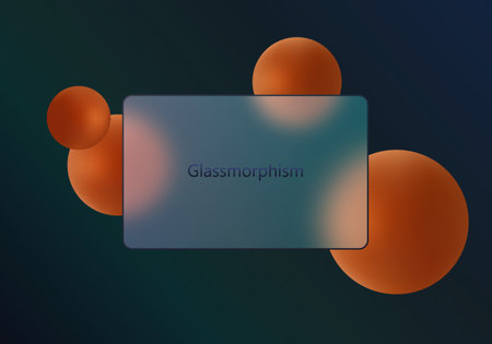 Dark glass morphism background with glowing orange spheres and soft gradients for elegant business or technology designs.のイラスト素材