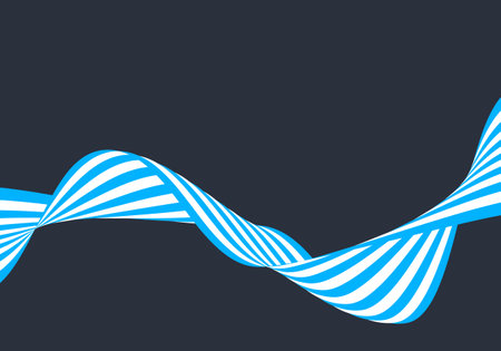 Abstract blue wave lines on dark background creating motion and depth effect in modern op art style for graphic design projectsのイラスト素材