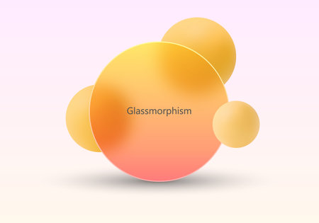Modern circular glassmorphism banner with warm orange and yellow gradients on a soft pastel background for digital and web designのイラスト素材