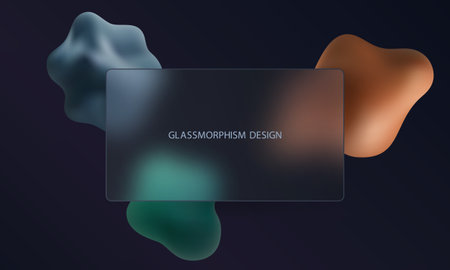 Contemporary dark design with a clear glass panel and fluid 3D liquid shapesのイラスト素材