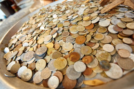 Many different old coins in a dish. Turkeyの写真素材