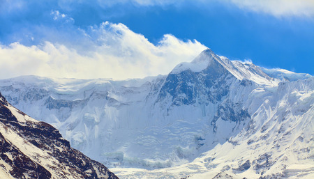 Snow capped mountains. Himalaya, Nepal. Trek around Annapurna mountの写真素材