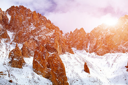 Snow capped mountains. Mount Kazbek, Georgia, Caucasusの写真素材