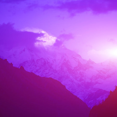 mountain peak in the Annapurna ridge at sunset, Himalayasの写真素材