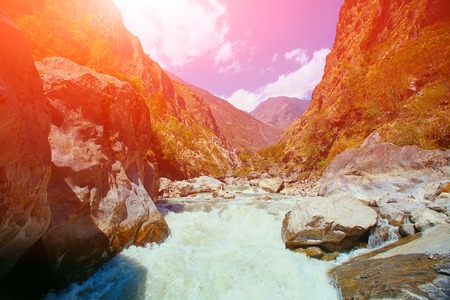 Walley of the mountain river. Himalaya, Nepal. Trek around Annapurna mount.の写真素材