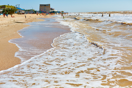 beach with wave and sand at the morningの写真素材