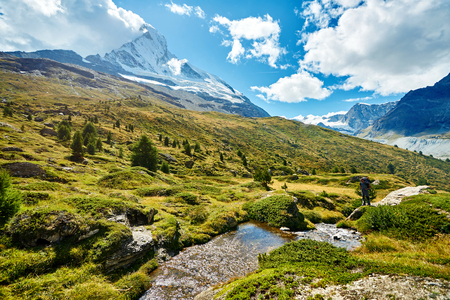 Snow capped mountains.   View of the  Matterhorn mount.の写真素材