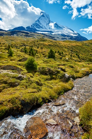 Snow capped mountains.   View of the  Matterhorn mount.の写真素材
