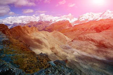 Snow capped mountains.   Trek near Matterhorn mount.の写真素材