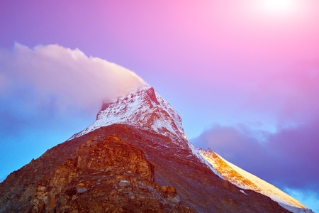 Snow capped mountains.   View of the  Matterhorn mount at the sunrise.の写真素材