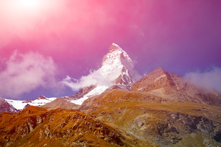 Snow capped mountains.   View of the  Matterhorn mount.の写真素材