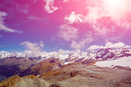 Snow capped mountains.  Trek near Matterhorn mount.の写真素材