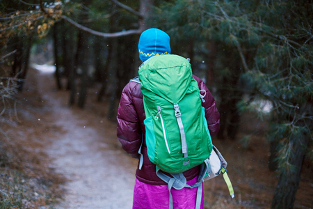 hikers on the road in the Crimea mountains at winterの写真素材