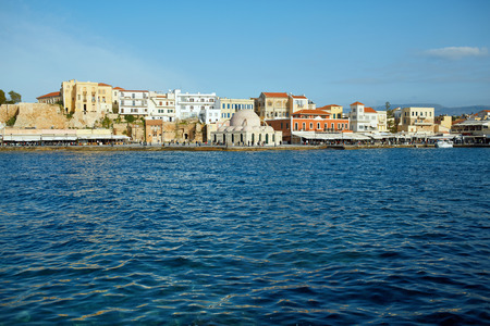 waterfront of Chania bay at sunny summer day, Crete, Greeceの写真素材