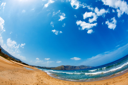 panoramic view on sunny beach, Crete, Greeceの写真素材