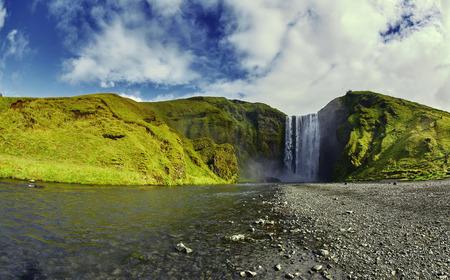 famous Skogarfoss waterfall in southern Iceland. treking in Iceland. Travel and landscape photography conceptの写真素材