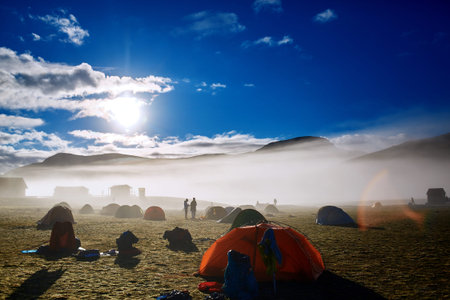 Travel to Iceland. Beautiful Icelandic landscape with mountains, sky and clouds. Trekking in...