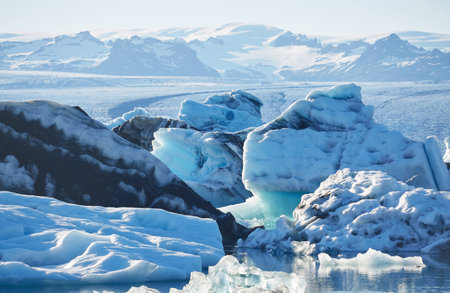 Iceland, Jokulsarlon lagoon, Beautiful cold landscape picture of icelandic glacier lagoon bay,