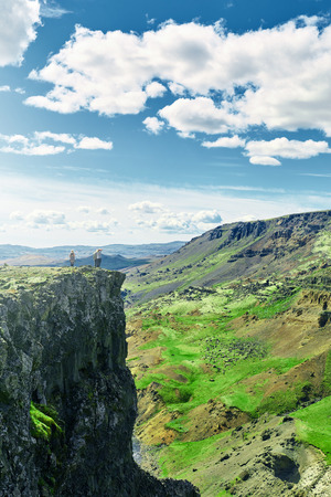 famous Haifoss waterfall in southern Iceland. treking in Iceland. Travel and landscape photography conceptの写真素材