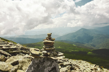 beautiful view of mountains landscape with cloudy sky. Chornohora mountain ridge and beautiful...