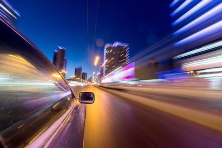 blurred urban look of the car movement nights long exposureの写真素材