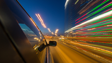 blurred urban look of the car movement nights long exposureの写真素材