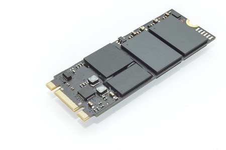 New type of storage M2 high speed SSD closeup on white backgroundの写真素材