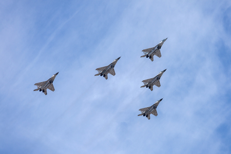 Russia. Moscow - May 9, 2015. The Victory Day. Air parade over the Red Square in honour of the celebration of the 70th anniversary of Victory Day.のeditorial素材