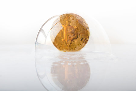 bitcoin. bitcoin in a soap bubble on a white background.の写真素材