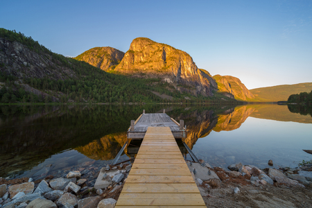 Norway Mountains with sunset light in the background.の写真素材