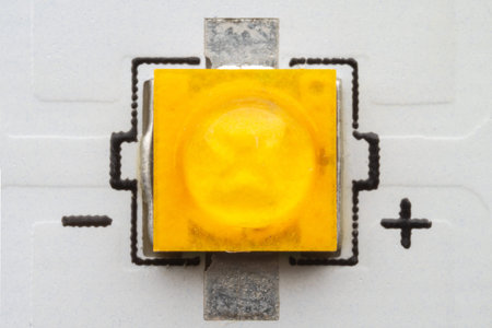 High power warm white smd LED chip on aluminum star circuit macroの写真素材