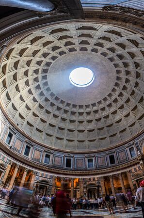 Ancient architectural masterpiece of Pantheon in Roma, Italy. Panorama of inside interiorの写真素材