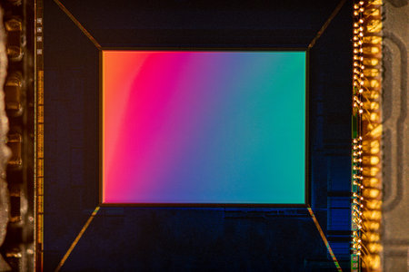 Macro shot small Digital smartphone camera CMOS Sensor with rainbow reflection