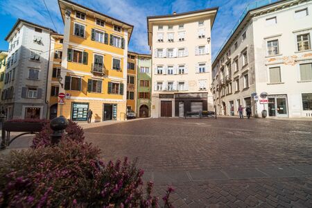 ROVERETO, ITALY - FEB 20, 2020: Medieval city street Feb 20, 2020 in Rovereto, Italy. It is a landmark city near Dolomites alps.のeditorial素材