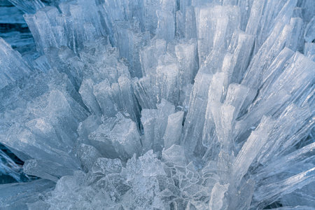 Ice sticks from water of Baikal lake for background