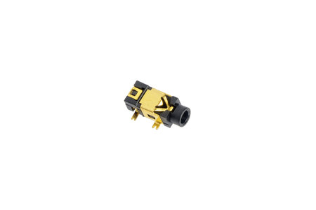 Gold plated 2.5mm SMD jack on white background