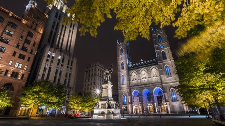 Popular attraction -- Montreal Notre Dame Cathedral by nightの写真素材