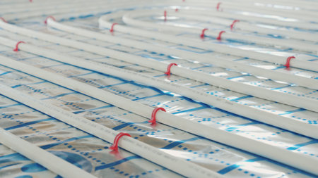 Underfloor heating pipes for water heating. Modern heating systemsの写真素材