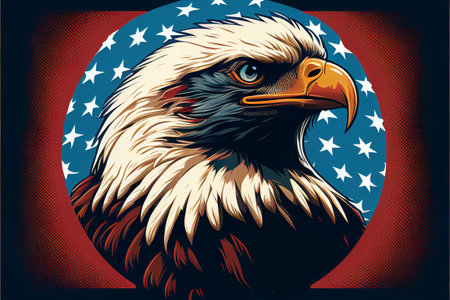 Proud american eagle on american flag background. AI generated