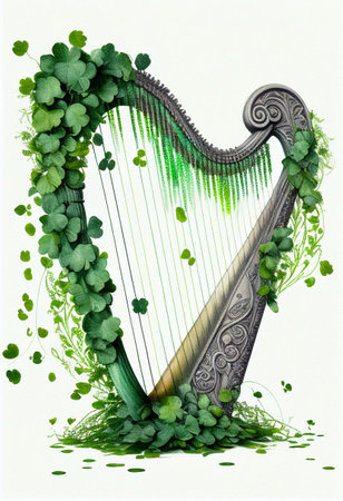 Harp braided with clover - a symbol of St. Patricks Day. AI generatedの写真素材
