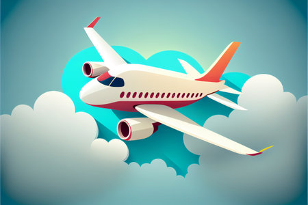 Passenger plane flies in the clouds. AI generated.の写真素材