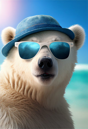 Portrait of Polar Bear in sunglasses at the resort. AI generatedの写真素材