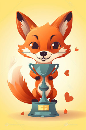 Cute fox with champion cup. AI generatedの写真素材