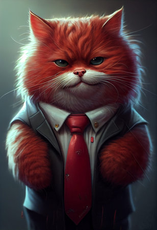 Portrait of a fat red cat in a business suit. AI generatedの写真素材