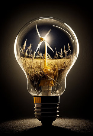 Green tree and city inside a light bulb. AI genaratedの写真素材