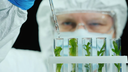 Portrait of a scientist working with plant samples in the labの写真素材