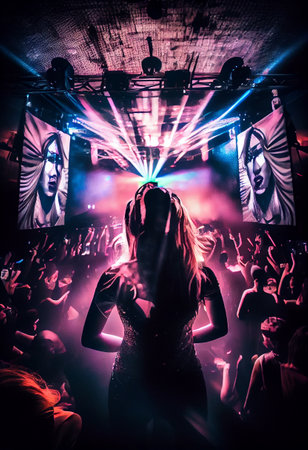 Young woman having fun at the disco. AI generatedの写真素材