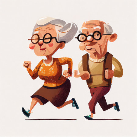 Elderly couple jogging, simple flat style illustration. AI generated.の写真素材